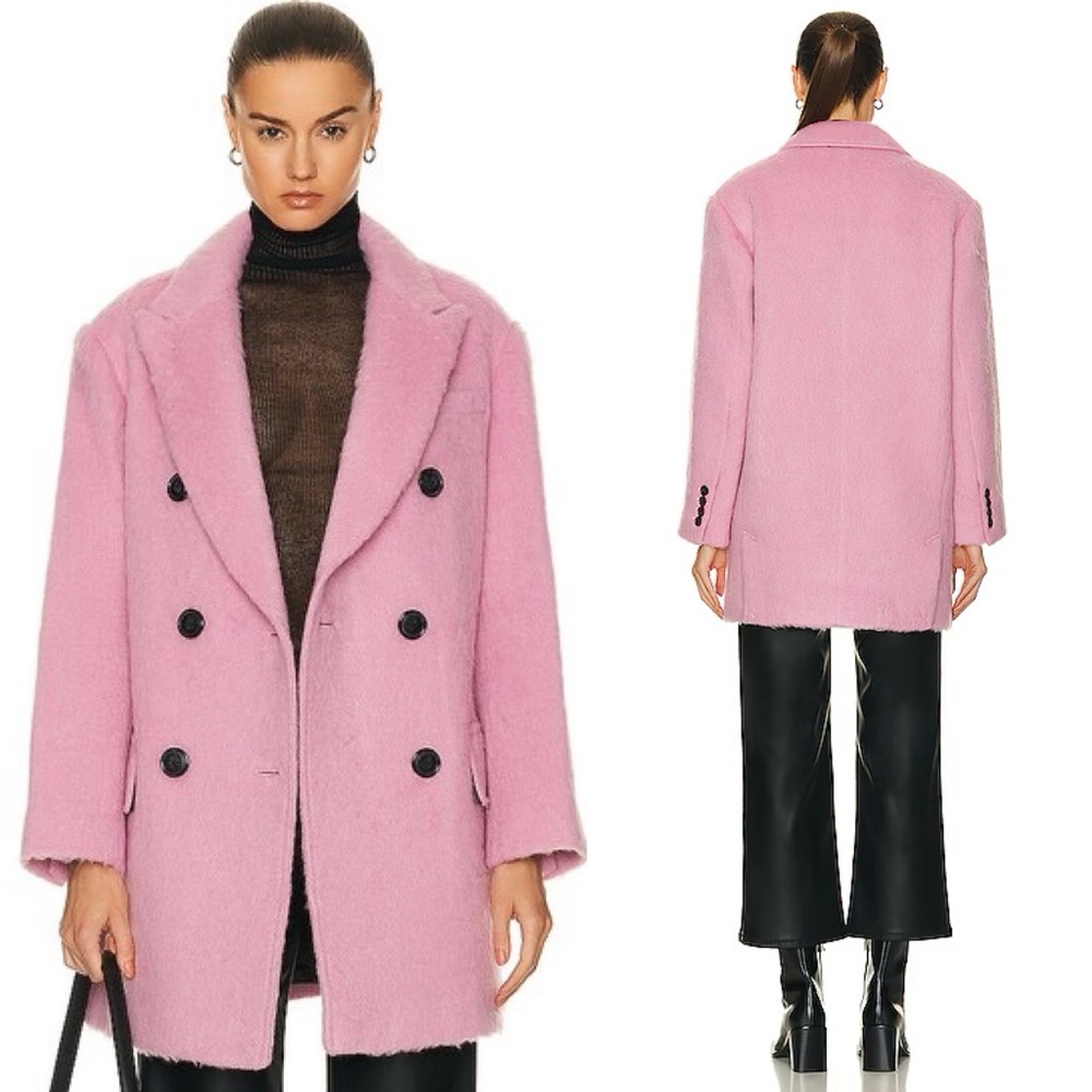 STAND STUDIO Esme Pink Double-Breasted Wool Coat Jacket NWT Size 32 (US 0) XS